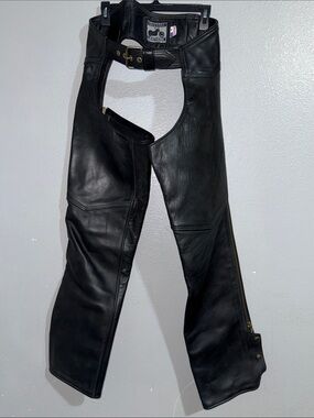 California Creations Black Leather Motorcycle Chaps - Classic Logo